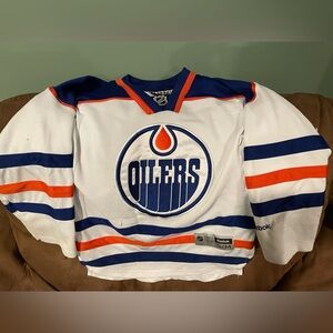 Reebok NHL White and Blue Oilers Fan Jersey Child Small